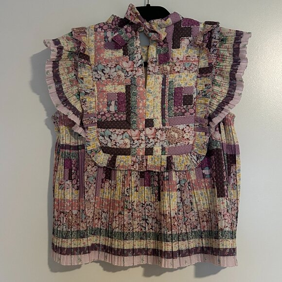 Sea New York- Naya pleated quilted floral print voile top, Sz M - Picture 2 of 4